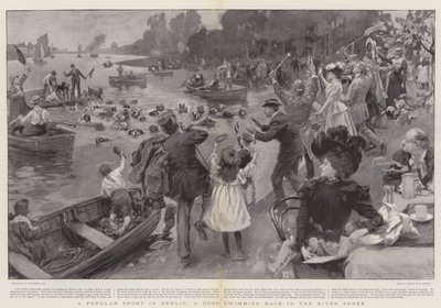 Ein beliebter Sport in Berlin, ein Hundeschwimmrennen in der Spree von William Hatherell