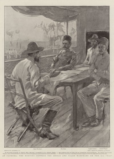 In Fashoda, das Treffen zwischen dem Sirdar und Major Marchand auf der SS Dal von William Hatherell
