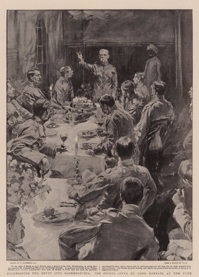 Feier des Einzugs in Bloemfontein, das von Lord Roberts im Club gegebene Abendessen von William Hatherell