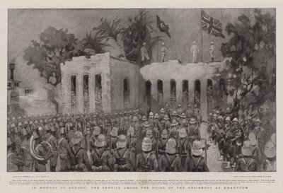 Zum Gedenken an Gordon, der Gottesdienst in den Ruinen der Residenz in Khartum von William Hatherell