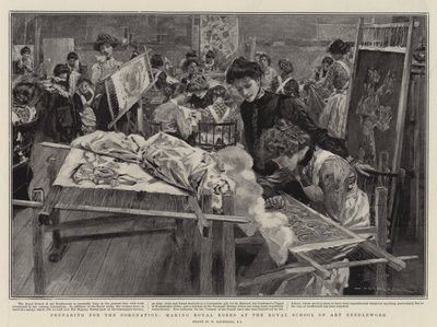 Vorbereitung auf die Krönung, Herstellung der königlichen Roben an der Royal School of Art Needlework von William Hatherell