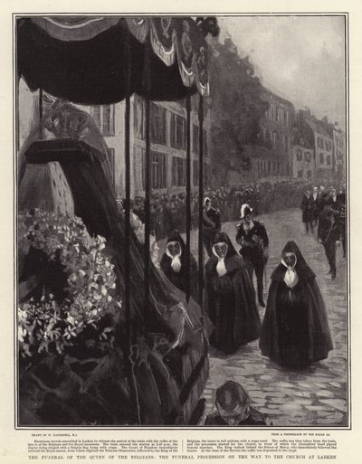 Das Begräbnis der Königin der Belgier, der Trauerzug auf dem Weg zur Kirche in Laeken von William Hatherell