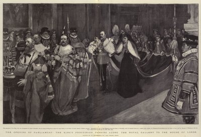 Die Eröffnung des Parlaments, die Prozession des Königs durch die Königliche Galerie zum House of Lords von William Hatherell
