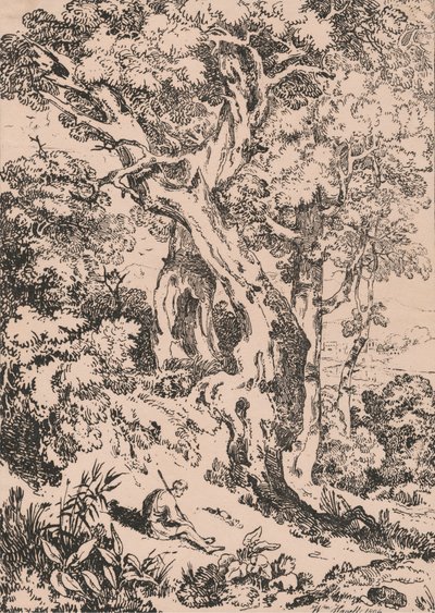 Studie von Bäumen und Sträuchern mit sitzender männlicher Figur von William Havell