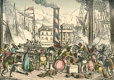 An Bord des Margate-Dampfschiffs am London Bridges Wharf, 1838 von William Heath