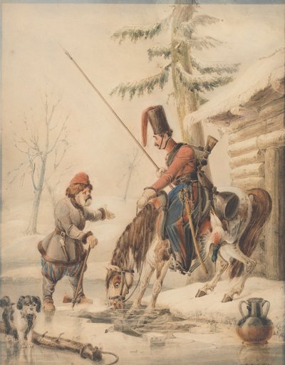 Russische Kosaken an einem Bootshaus am Ufer des Don von William Heath