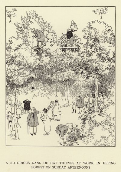 Eine berüchtigte Bande von Hutschiebern bei der Arbeit im Epping Forest an Sonntagnachmittagen von William Heath Robinson