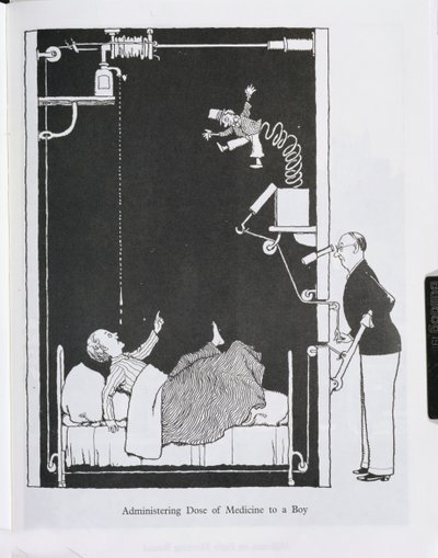 Verabreichung einer Medizin an einen Jungen, Illustration aus 