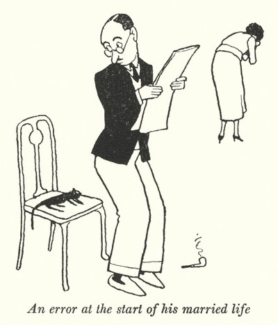 Ein Fehler zu Beginn seines Ehelebens (Litho) von William Heath Robinson