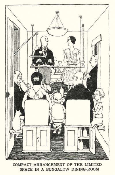 Kompakte Anordnung des begrenzten Raums in einem Bungalow-Esszimmer von William Heath Robinson