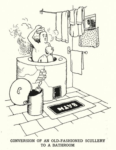 Umwandlung einer altmodischen Spülküche in ein Badezimmer von William Heath Robinson