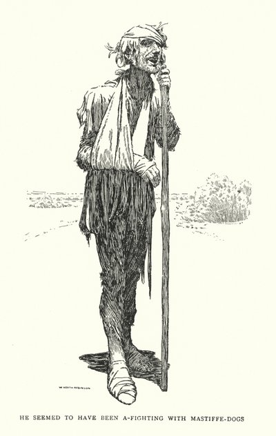 Er schien mit Mastiff-Hunden gekämpft zu haben von William Heath Robinson
