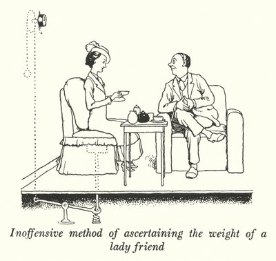 Unauffällige Methode, das Gewicht einer Freundin zu ermitteln (Lithografie) von William Heath Robinson
