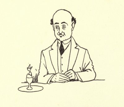 Mann überrascht von einem Vogel in seinem Frühstücksei von William Heath Robinson