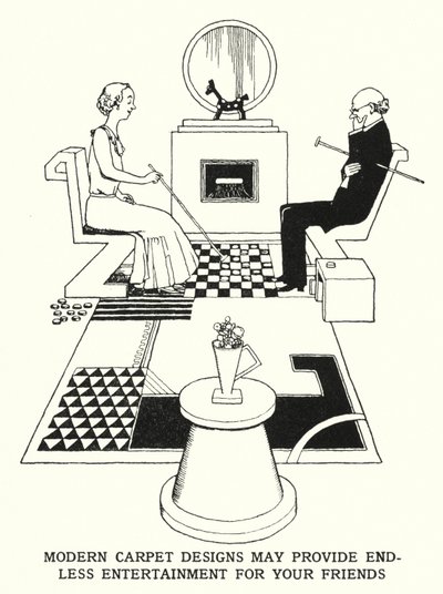 Moderne Teppichdesigns können Ihre Freunde endlos unterhalten (Lithografie) von William Heath Robinson