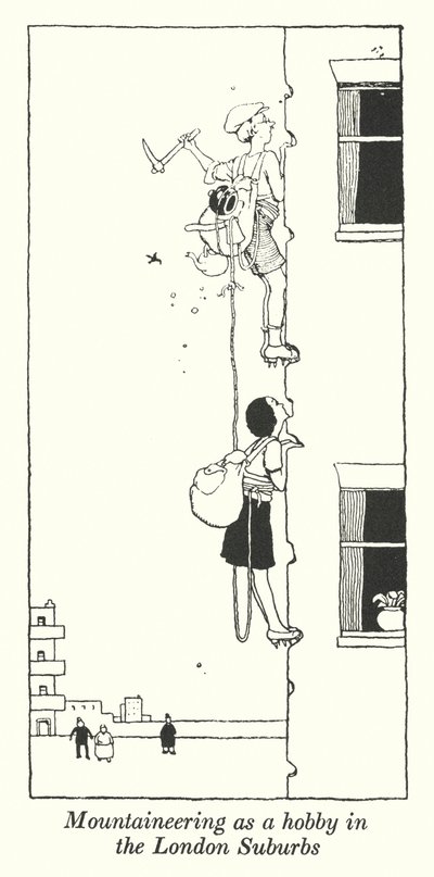 Bergsteigen als Hobby in den Londoner Vororten (Lithografie) von William Heath Robinson