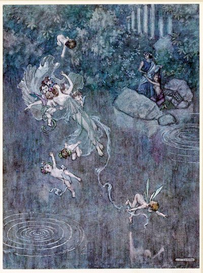Oberon: und lasse ihn mit der schönen Aegle seinen Glauben brechen, aus Ein Sommernachtstraum, veröffentlicht 1914 von William Heath Robinson