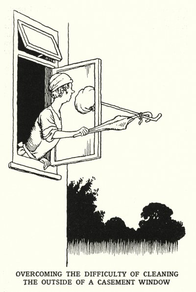Überwindung der Schwierigkeit, die Außenseite eines Flügelfensters zu reinigen von William Heath Robinson