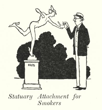 Statuarischer Aufsatz für Raucher (Lithografie) von William Heath Robinson
