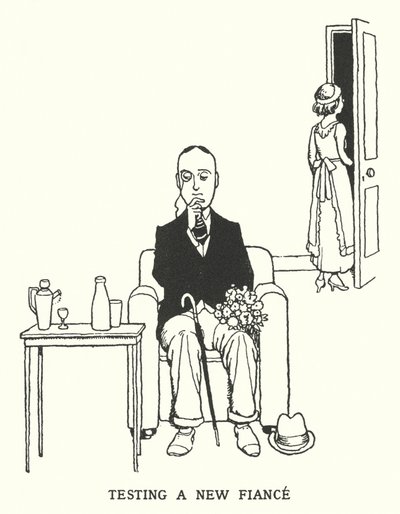 Testen einer neuen Verlobten (Litho) von William Heath Robinson