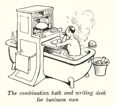 Die Kombination aus Bad und Schreibtisch für Geschäftsleute von William Heath Robinson