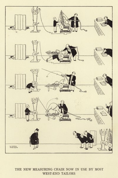 Der neue Messstuhl, der jetzt von den meisten West-End-Schneidern verwendet wird von William Heath Robinson