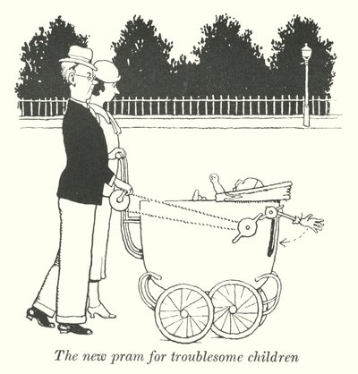 Der neue Kinderwagen für schwierige Kinder (Litho) von William Heath Robinson