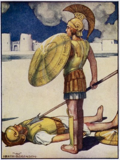 Der Schatten des Todes kam über Hector (Farblithografie) von William Heath Robinson