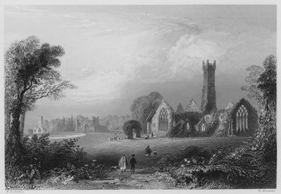 Augustinerabtei, Adare, mit der Burg der Fitzgeralds und der Franziskanerabtei (Stich) von William Henry (after) Bartlett