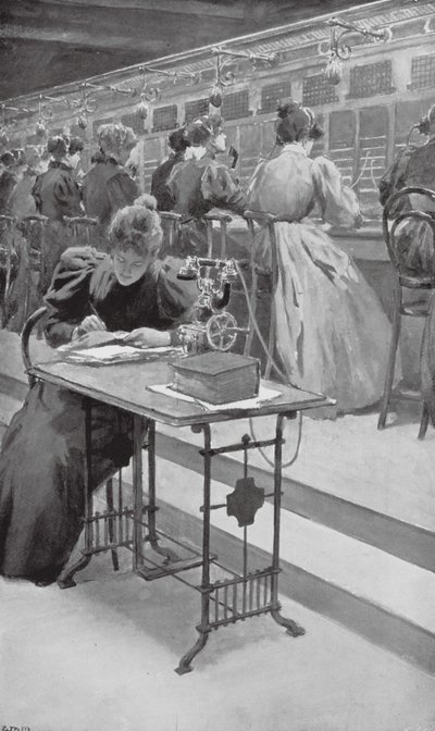 Bei der Arbeit in einem Telefonraum von William Henry (after) Margetson