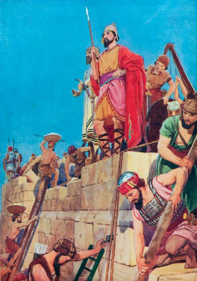 Wiederaufbau der Mauern von Jerusalem von William Henry (after) Margetson