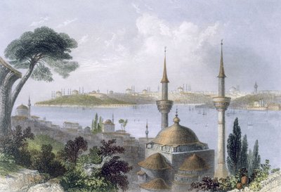 Gesamtansicht von Konstantinopel von Scutari aus, ca. 1850 (farbige Aquatinta) von William Henry Bartlett
