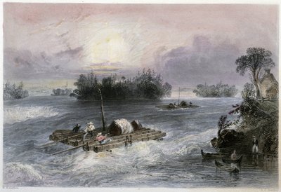 Holztransport und Stromschnellen zum Dorf Cedars - in „Canadian scenery illustrated“ von Bartlett W. H. von William Henry Bartlett