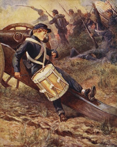 Er kroch hinter eine Kanone und wurde blasser und blasser, aus Balladen berühmter Kämpfe, Erstausgabe, 1920 von William Henry Charles Groome