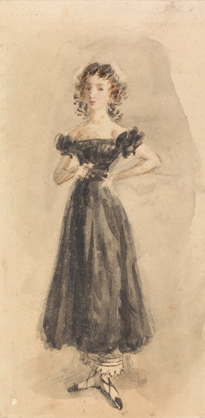 Studie eines jungen Mädchens mit Locken in einem schwarzen Abendkleid von William Henry Hunt