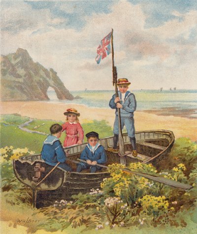 Kinder spielen in einem Boot am Strand von William Henry James (after) Boot