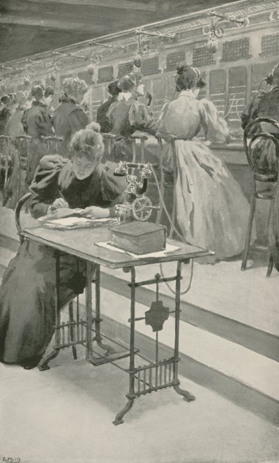 Bei der Arbeit in einem Telefonraum von William Henry Margetson