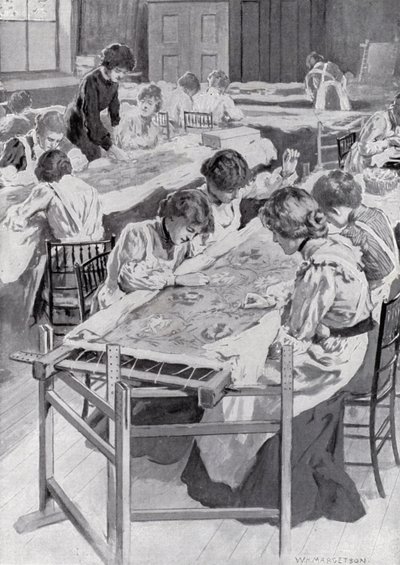 Studenten der Royal School of Art Needlework beim Besticken des Krönungsgewands des Königs von William Henry Margetson