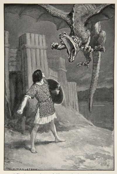 Der Drache sank auf ihn zu, öffnete seine schrecklichen Kiefer, aus 