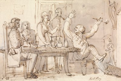 Eine Illustration zu Rob Roy: Innenraum mit einer trinkenden Gesellschaft von William Henry Pyne
