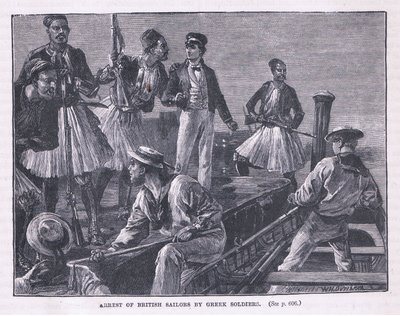 Verhaftung der britischen Matrosen durch griechische Soldaten, 1850 von William Heysham Overend