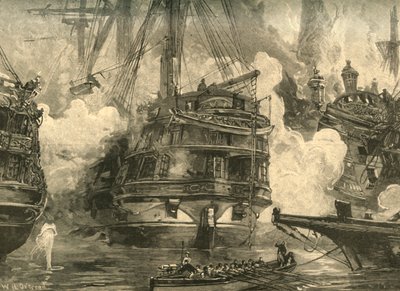 Schlacht von Navarino: HMS Asia im Kampf mit den Schiffen von Capitan Bey und Moharram Bey, 1827 ca. 1890 von William Heysham Overend