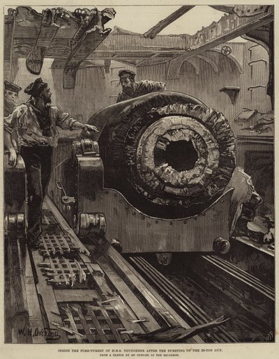 Im Vorderturm der HMS Thunderer nach dem Bersten der 38-Tonnen-Kanone von William Heysham Overend