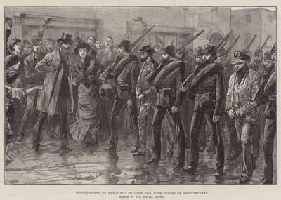 Moonlighters auf dem Weg zum Gefängnis von Cork mit Polizeieskorte von William Heysham Overend