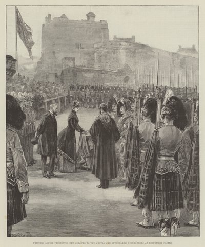 Prinzessin Louise überreicht neue Farben an die Argyll und Sutherland Highlanders auf der Burg Edinburgh von William Heysham Overend
