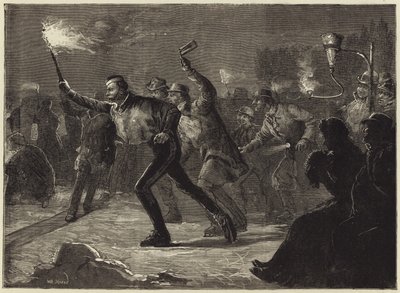 Schlittschuhlaufen auf der Serpentine bei Fackellicht (Gravur) von William Heysham Overend