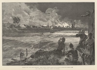 Stanleys Emin-Pascha-Entlastungsexpedition, Araber überfallen ein einheimisches Dorf am Aruwimi, gegenüber dem Yambuya-Lager von William Heysham Overend