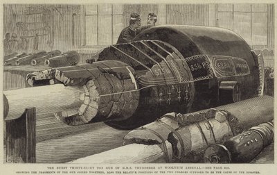 Die geplatzte Achtunddreißig-Tonnen-Kanone der HMS Thunderer im Woolwich Arsenal von William Heysham Overend