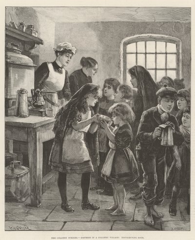 Die Streiks in den Kohlebergwerken, Not in einem Bergbaudorf, Suppenverteilung von William Heysham Overend