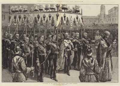 Die Kaiserkrönung in Moskau, Prozession des Kaisers und der Kaiserin nach der Krönung von William Heysham Overend